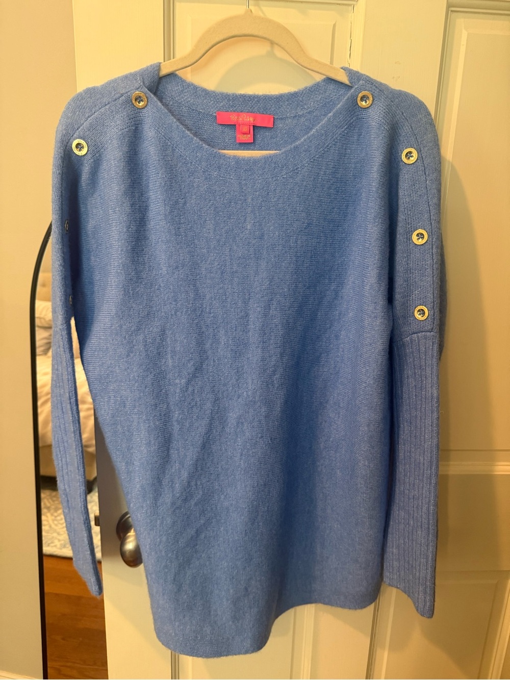 Lilly Pulitzer Light Blue Button-Shoulder Crew Neck Sweater (oversized)